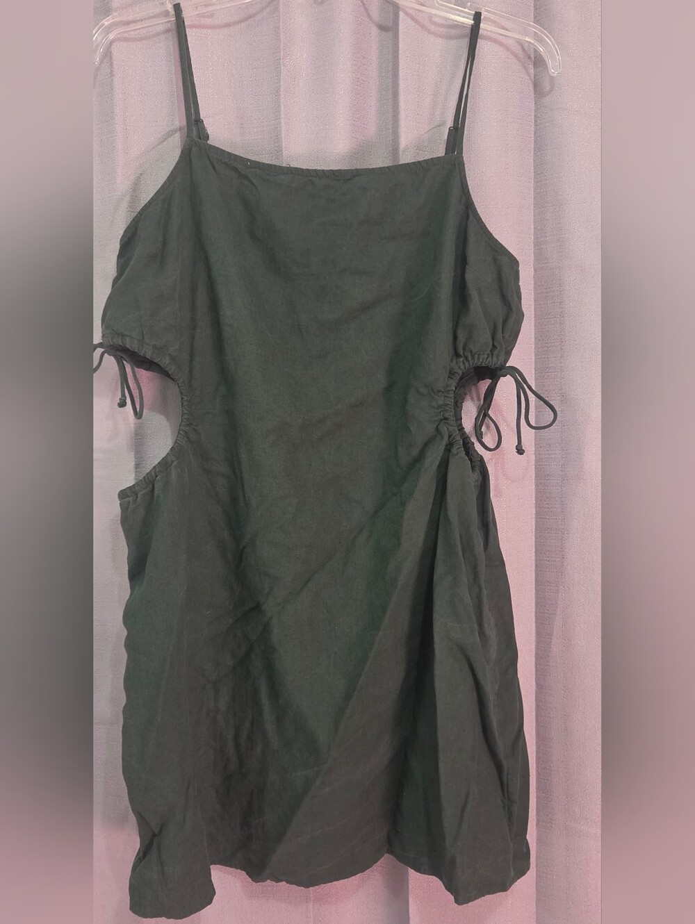 Aerie Green Cutout Camisole with Side Tie Details Linen Blend Large